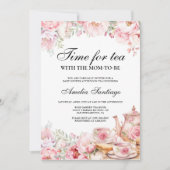 Invitation Thé Floral Rose Avec Maman Pour Être Baby shower (Devant)