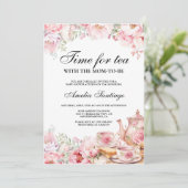 Invitation Thé Floral Rose Avec Maman Pour Être Baby shower (Debout devant)