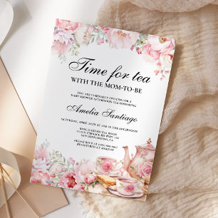 Invitation Thé Floral Rose Avec Maman Pour La Fête de Bébé