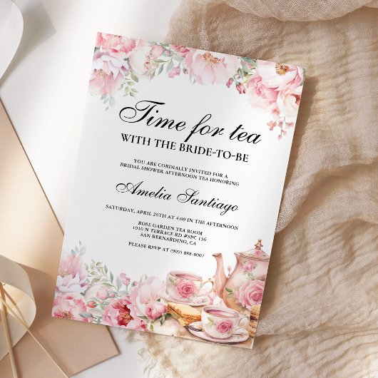 Invitation Thé Floral Rose Avec Mariée Pour Être Fête des mar
