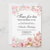 Invitation Thé Floral Rose Avec Mariée Pour Être Fête des mar (Devant)