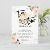 Invitation Thé Floral Rose Twins Pour Deux Baby showers (Debout devant)