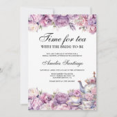 Invitation Thé Floral Violet Avec Mariée Pour Être Fête des m (Devant)