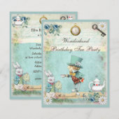 Invitation Thé fou d'anniversaire du pays des merveilles de (Devant / Derrière)