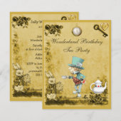 Invitation Thé fou jaune d'anniversaire du pays des (Devant / Derrière)