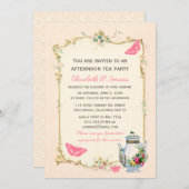 Invitation Thé français vintage rose (Devant / Derrière)