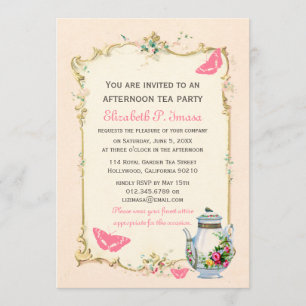 Invitation Thé français vintage rose