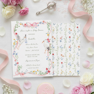 Invitation The Heirloom Rose & Ribbon Signature Stork