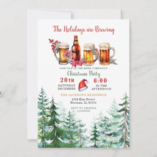 Invitation The Holidays Are Brewing Forest Christmas Party (Devant)