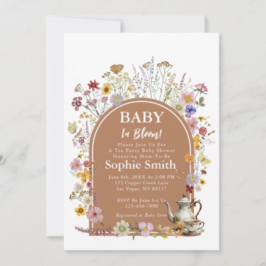 Invitation Thé Jardin bébé dans le Baby shower en fleurs (Devant)