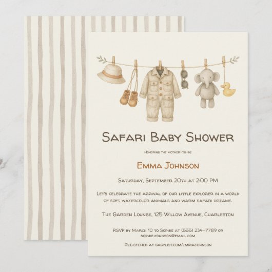 Invitation The Little Explorer | Safari Adventure Baby Shower (Devant / Derrière)