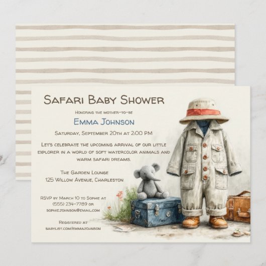 Invitation The Little Explorer | Safari Adventure Baby Shower (Devant / Derrière)