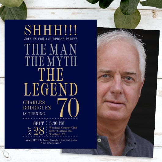 Invitation The Man The Myth The Legend Surprise 70th Birthday