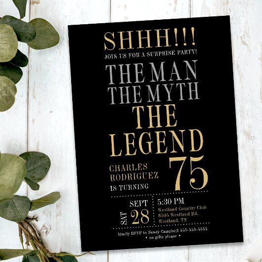 Invitation The Man The Myth The Legend Surprise 75th Birthday