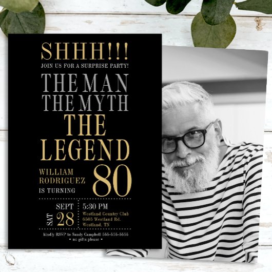 Invitation The Man The Myth The Legend Surprise 80th Birthday
