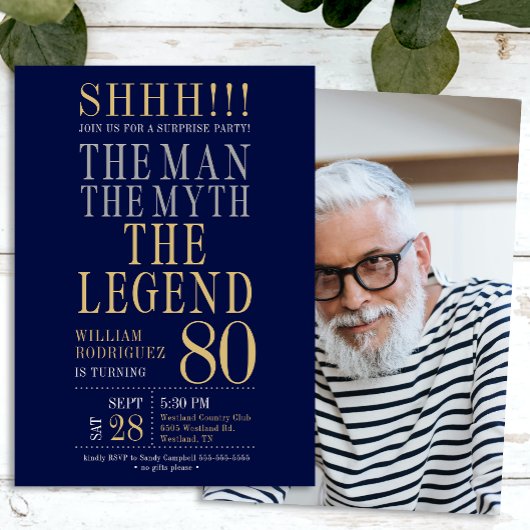 Invitation The Man The Myth The Legend Surprise 80th Birthday
