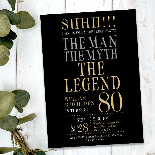 Invitation The Man The Myth The Legend Surprise 80th Birthday