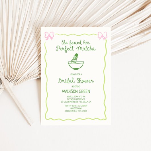 Invitation Thé Matcha Parfait Mariage Fait Main Shower de Mar