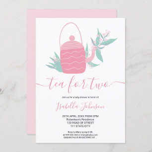 Invitation Thé moderne à fleurs roses pour deux baby showers