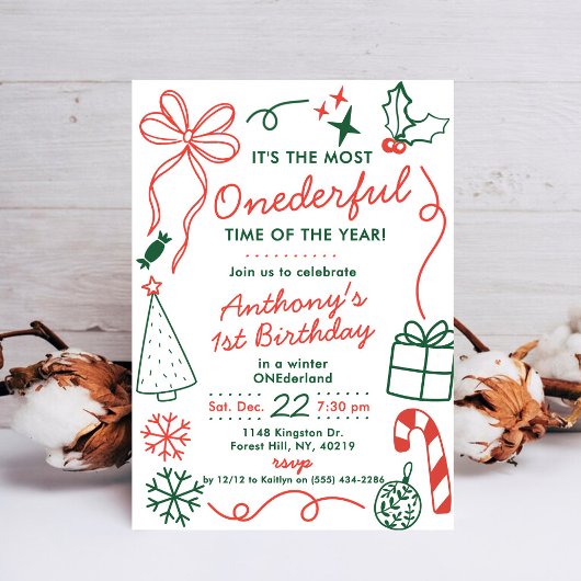 Invitation The Most Onederful Time Of The Year 1st Birthday