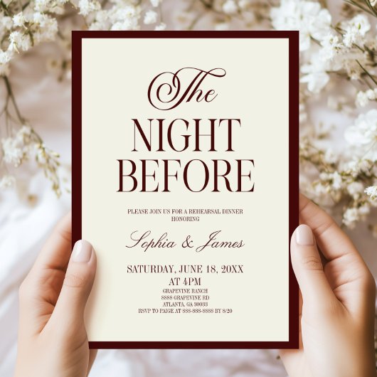 Invitation The Night Before Burgundy Wedding Rehearsal Dinner