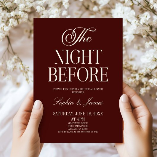 Invitation The Night Before Burgundy Wedding Rehearsal Dinner