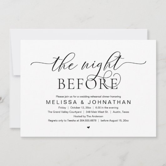 Invitation The Night Before, Classy Wedding Rehearsal Dinner (Devant)
