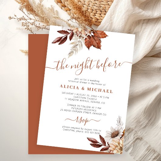 Invitation The night before fall wedding rehearsal dinner