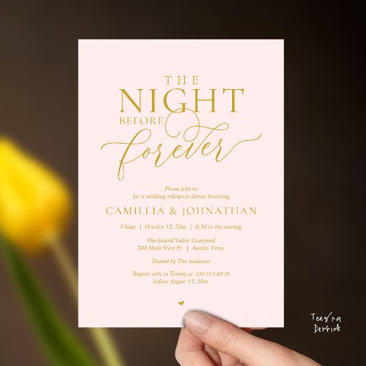 Invitation “The Night Before Forever” Blush & Gold Rehearsal 