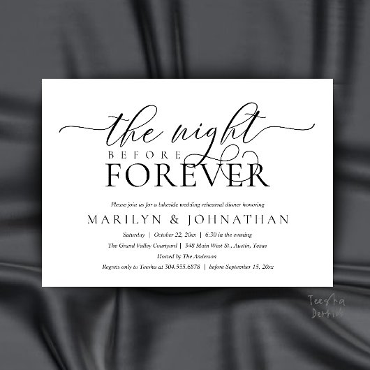 Invitation The Night Before Forever, Classy Rehearsal Dinner