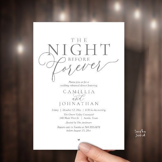 Invitation “The Night Before Forever” Modern Rehearsal Dinner