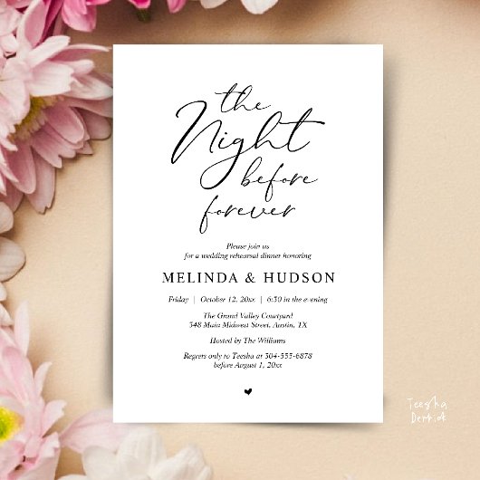 Invitation The Night Before Forever Romantic Rehearsal Dinner
