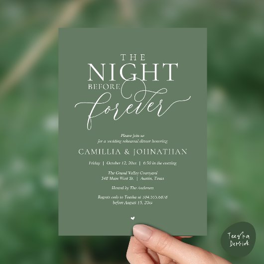 Invitation “The Night Before Forever” Sage Green Rehearsal
