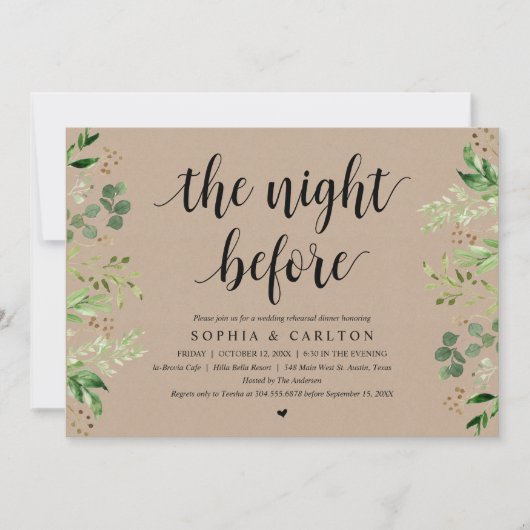 Invitation The Night Before, Greenery Kraft, Rehearsal Dinner (Devant)