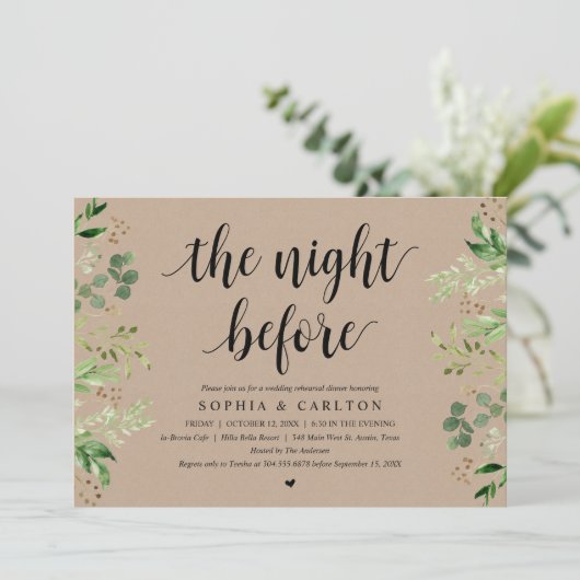 Invitation The Night Before, Greenery Kraft, Rehearsal Dinner (Debout devant)