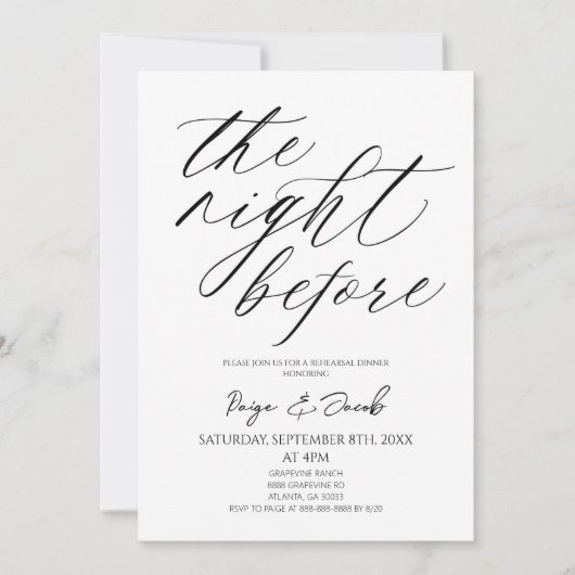 Invitation The Night Before Minimal Wedding Rehearsal Dinner (Devant)