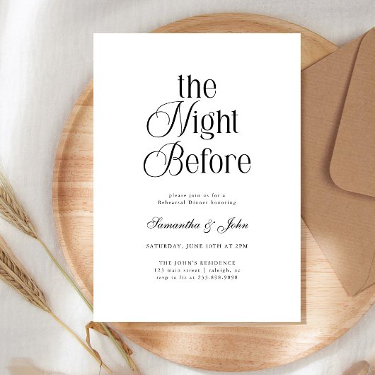 Invitation The Night Before Modern Elegant  Rehearsal Dinner