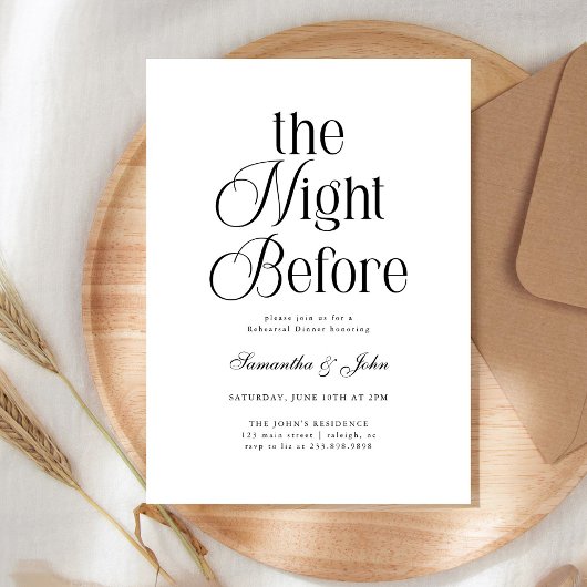 Invitation The Night Before Modern Elegant  Rehearsal Dinner