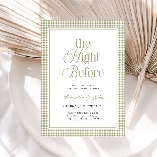 Invitation The Night Before Modern Gingham Rehearsal Dinner
