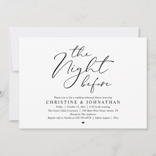Invitation The Night Before Wedding Rehearsal Romantic Dinner (Devant)