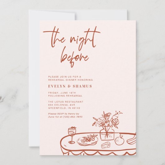 Invitation The Night Before Whimsical Doodle Rehearsal Dinner (Devant)