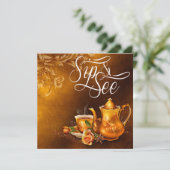 Invitation Thé nostalgique Sip et voir Baby shower (Debout devant)