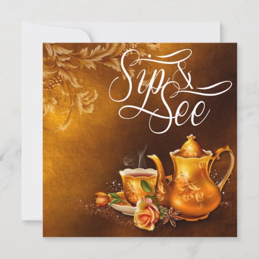 Invitation Thé nostalgique Sip et voir Baby shower (Devant)