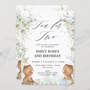 Invitation Thé Nounours mignon pour deux 2e fête d'anniversai