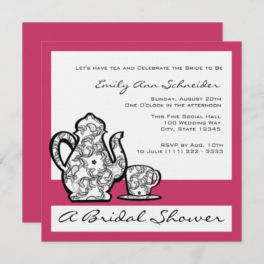 Invitation Thé nuptial avec couleur changeable (Devant / Derrière)