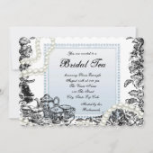 Invitation Thé nuptial bleu perles vintages (Devant)