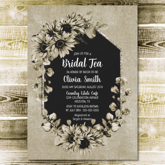 Invitation Thé nuptial floral de tournesol rustique
