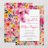 Invitation Thé nuptial floral, Fête des mariées (Devant / Derrière)