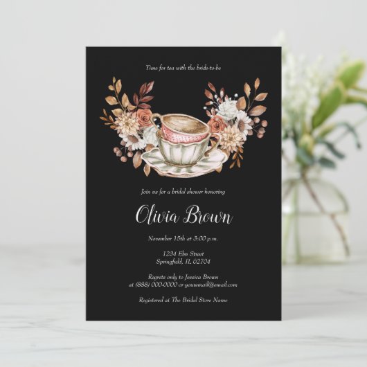 Invitation Thé nuptial floral rustique (Debout devant)