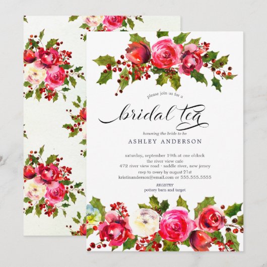 Invitation Thé nuptial Holly Floral Fête des mariées (Devant / Derrière)
